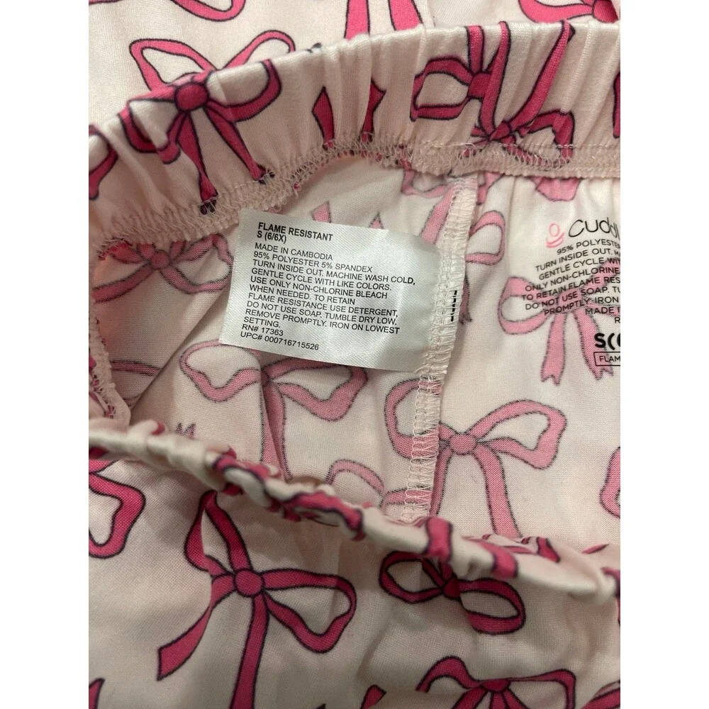 Cuddl Duds Girls Pink Bows Pajama Bottoms Size S (6/6X) New Without Tags